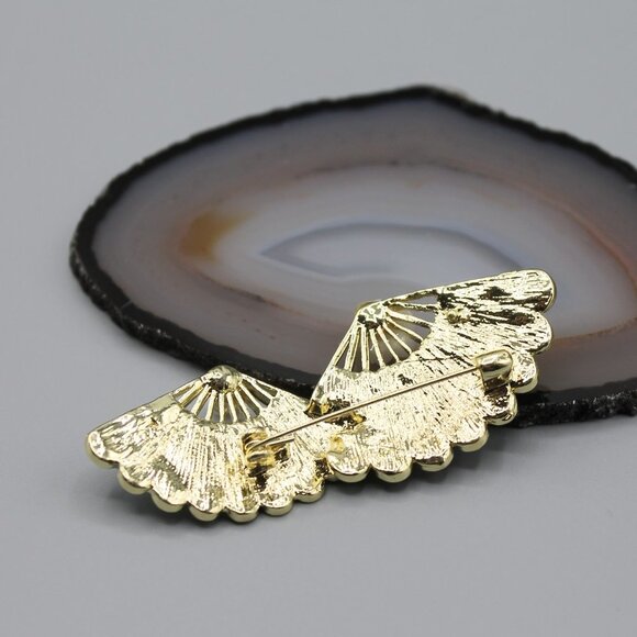 Fan traditional jewelry pin brooch fashion white pearl elegant beautiful gold - Picture 7 of 11